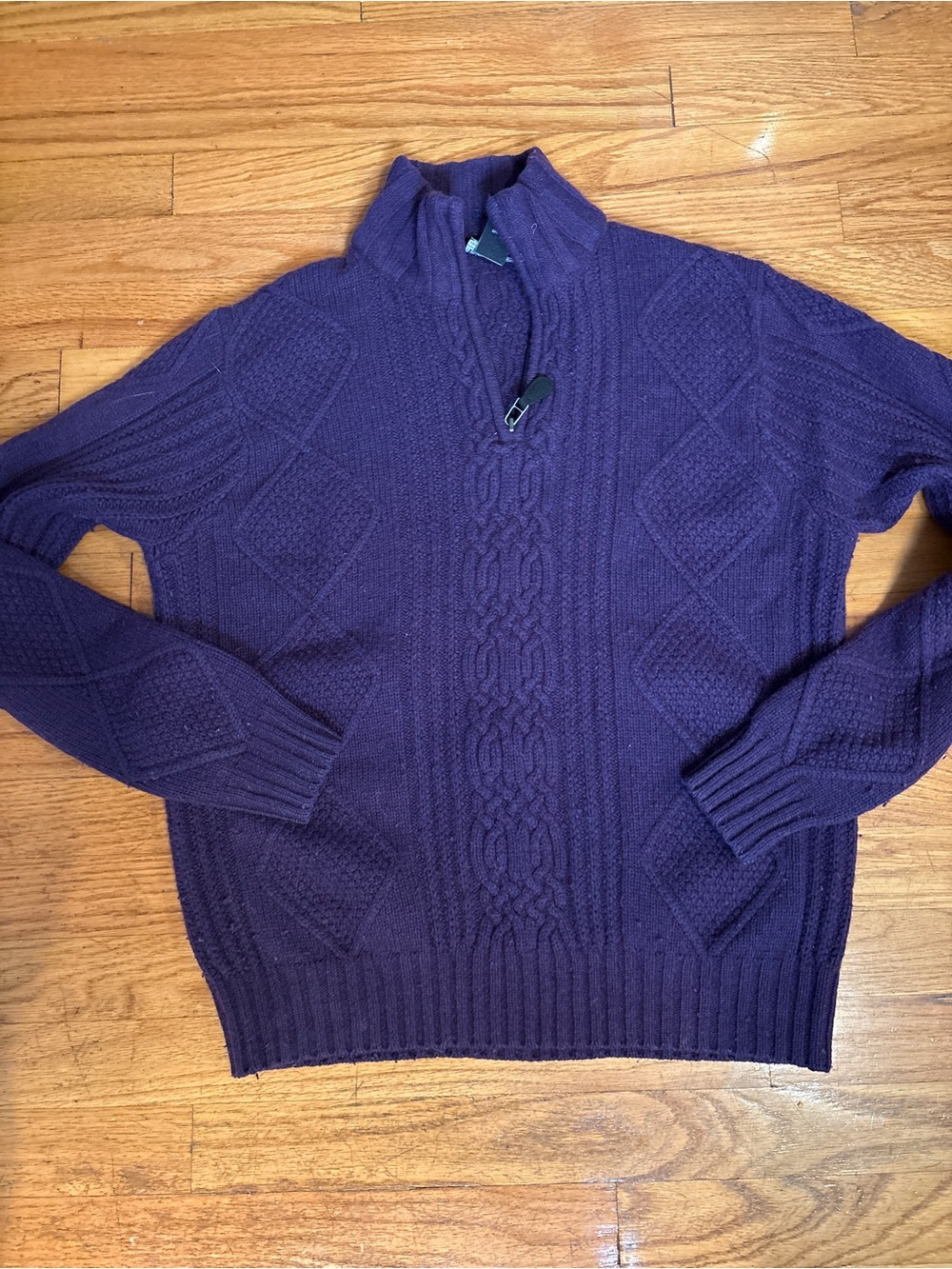 Jos. A. Bank Purple Cable-Knit Zip Sweater